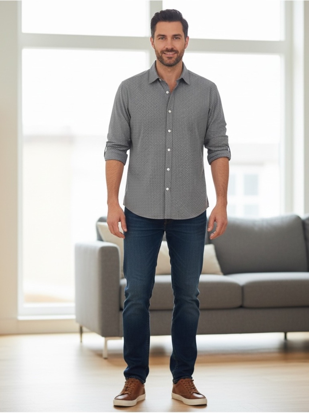 Strellson Men's Navy Micro-Pattern Button-Down Shirt - Picture 2 of 6
